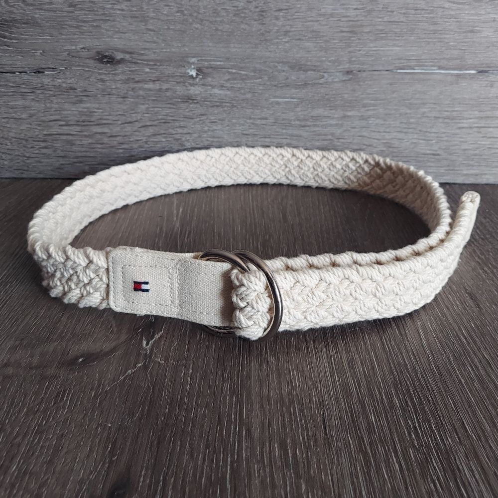 Tommy Hilfiger Cream Woven Knit Braided Belt 41.5" Long